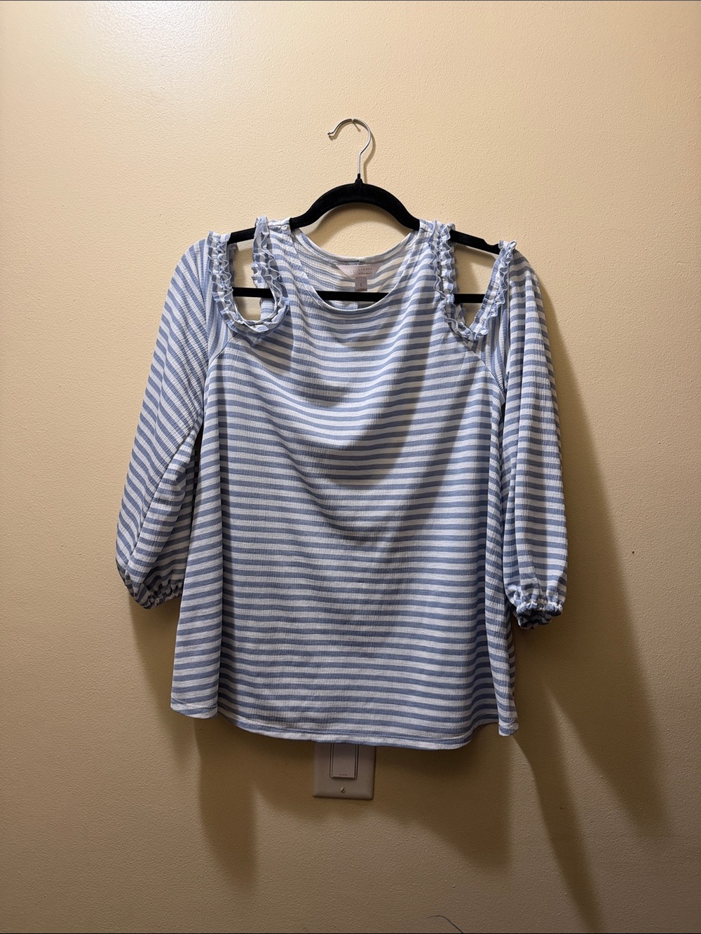 LC Lauren Conrad Striped Cold-Shoulder Top in Light Blue and White